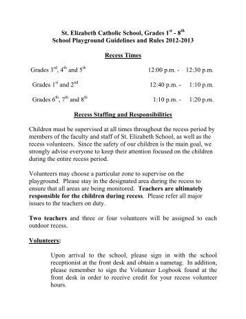 Recess Guidelines - Saint Elizabeth Catholic School