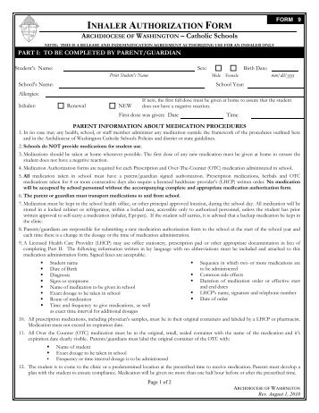 INHALER AUTHORIZATION FORM - TeacherWeb