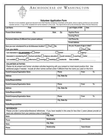 Volunteer Application Form - Archdiocese of Washington