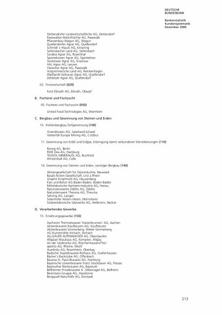 Bankstatistik Kundensystematik Firmenverzeichnisse, Dezember 2006