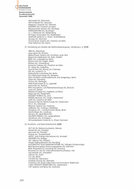 Bankstatistik Kundensystematik Firmenverzeichnisse, Dezember 2006