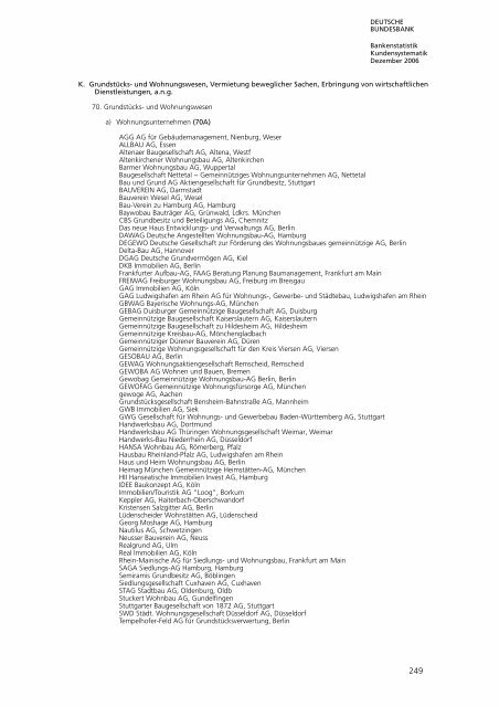 Bankstatistik Kundensystematik Firmenverzeichnisse, Dezember 2006