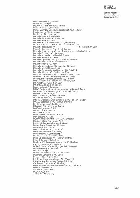 Bankstatistik Kundensystematik Firmenverzeichnisse, Dezember 2006