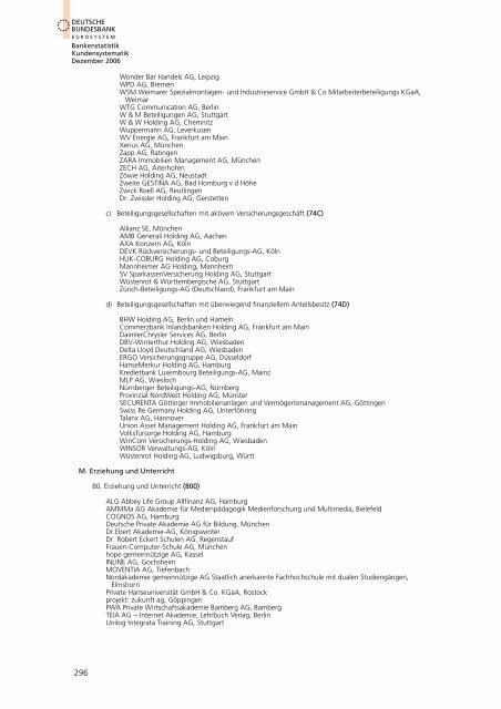 Bankstatistik Kundensystematik Firmenverzeichnisse, Dezember 2006