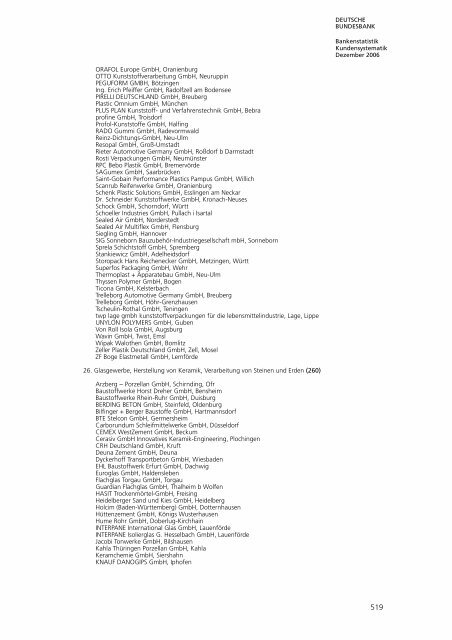 Bankstatistik Kundensystematik Firmenverzeichnisse, Dezember 2006