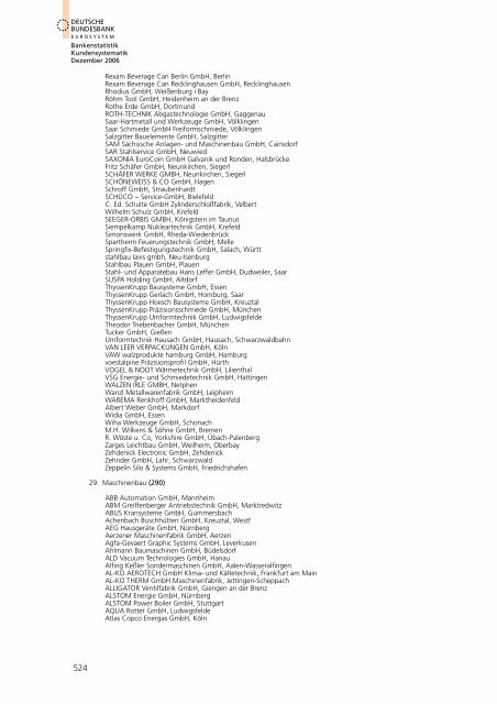 Bankstatistik Kundensystematik Firmenverzeichnisse, Dezember 2006