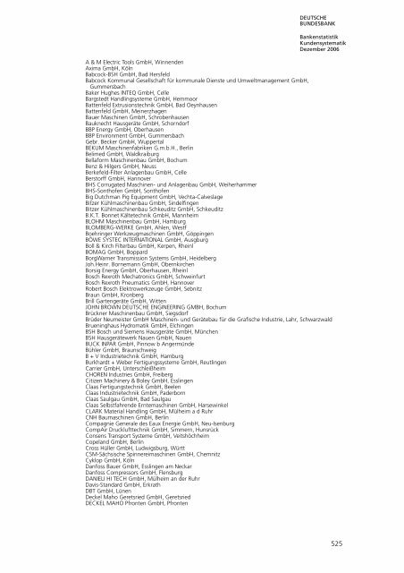 Bankstatistik Kundensystematik Firmenverzeichnisse, Dezember 2006