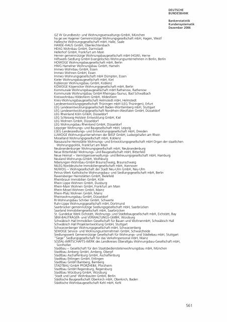 Bankstatistik Kundensystematik Firmenverzeichnisse, Dezember 2006