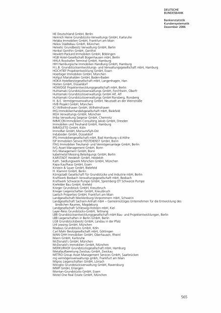 Bankstatistik Kundensystematik Firmenverzeichnisse, Dezember 2006