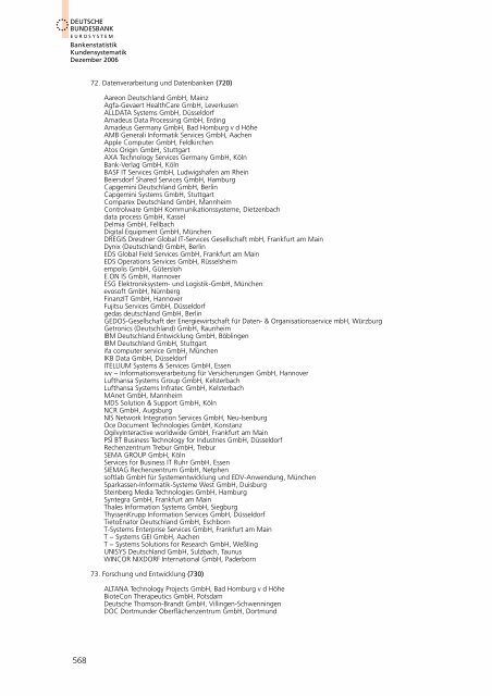 Bankstatistik Kundensystematik Firmenverzeichnisse, Dezember 2006