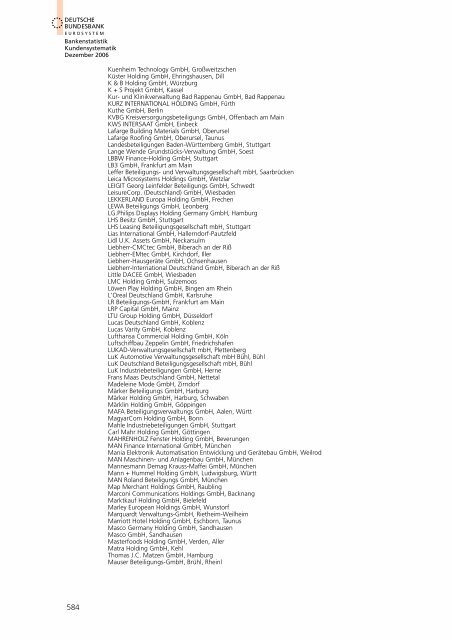 Bankstatistik Kundensystematik Firmenverzeichnisse, Dezember 2006