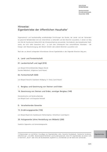 Bankstatistik Kundensystematik Firmenverzeichnisse, Dezember 2006