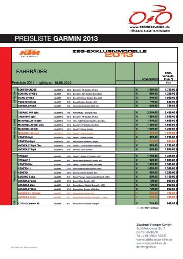KTM ZEG Sondermodelle Preisliste 2013 - Zweirad Stenger