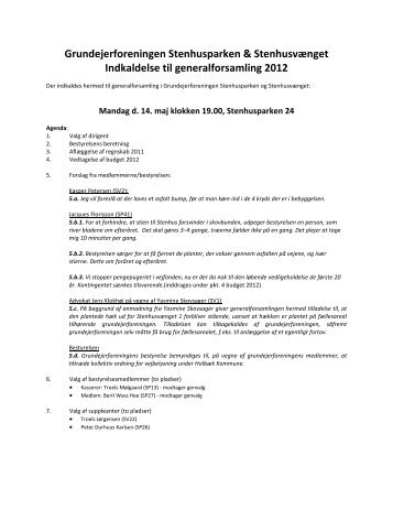 Indkaldelse til ordinÃ¦r generalforsamling 2012