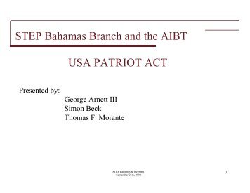 STEP Bahamas Branch and the AIBT USA PATRIOT ACT