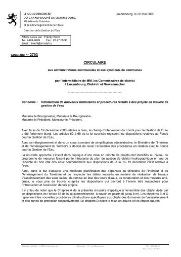 Circulaire n° 2793 - Administration de la gestion de l'eau