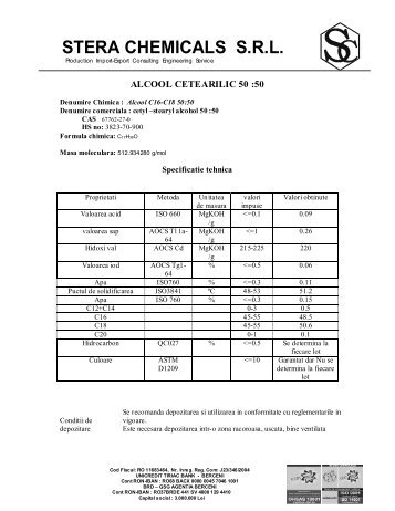 specificatie tehnica ALCOOL CETEARILIC 50-50 ... - Stera Chemicals