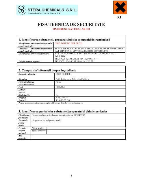 Microsoft Word Msds Oxid Rosu Natural Stera Chemicals