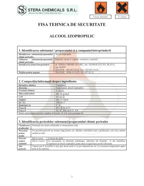 MSDS ALCOOL IZOPROPILIC.pdf - Stera Chemicals