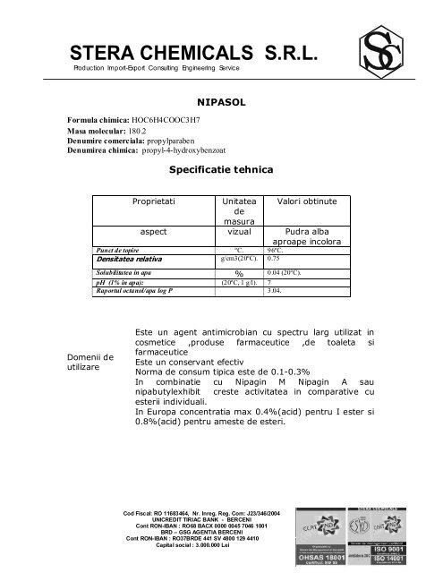 specificatie tehnica nipasol.pdf - Stera Chemicals