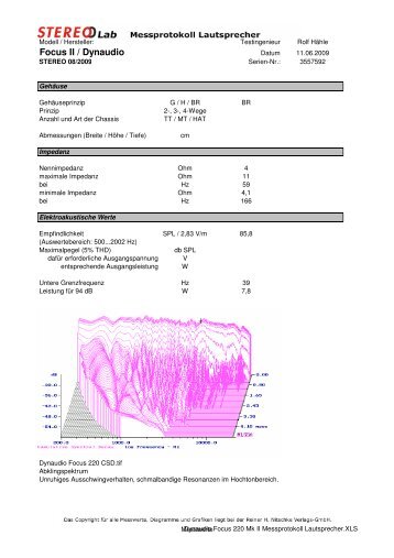 Dynaudio Focus 220 Mk II Messprotokoll Lautsprecher.XLS - Stereo