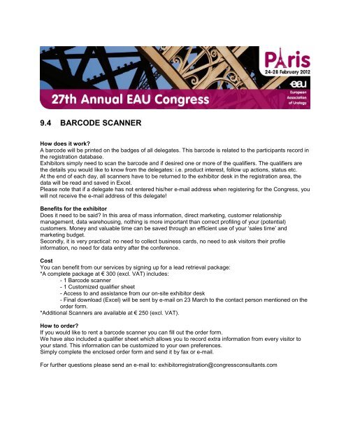 Exhibitor Manual 27th Annual EAU Congress