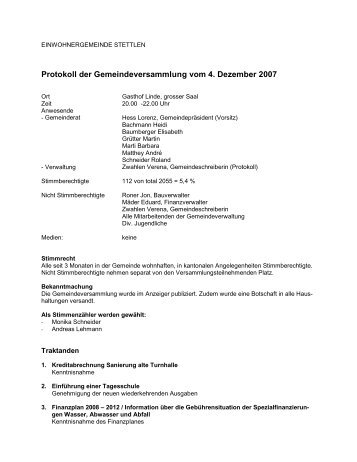 Protokoll der Gemeindeversammlung vom 4. Dezember ... - Stettlen