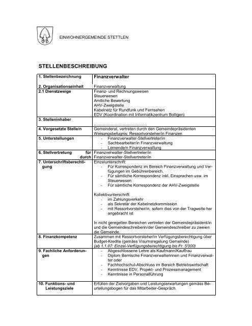 STELLENBESCHREIBUNG - Stettlen