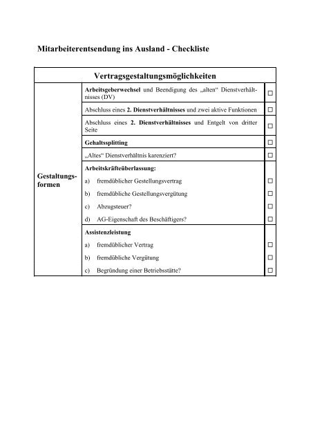 Mitarbeiterentsendung ins Ausland - Checkliste ... - Steuer & Service