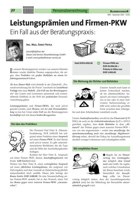 LeistungsprÃ¤mien und Firmen-PKW - Steuer & Service