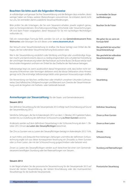 Wegleitung zur Steuererklärung 2012 - Kantonales Steueramt Zürich