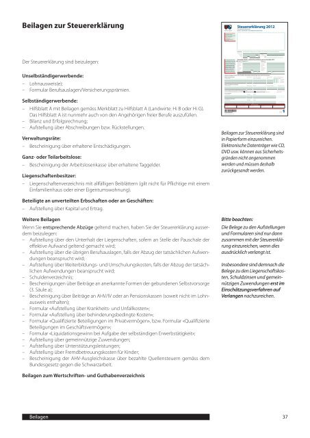 Wegleitung zur Steuererklärung 2012 - Kantonales Steueramt Zürich