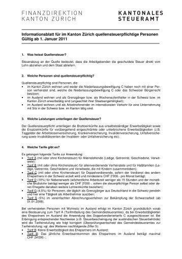 Infoblatt Quellensteuer-2011 - Kantonales Steueramt ZÃ¼rich ...