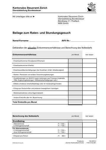 Beilage zum Raten- und Stundungsgesuch - Kantonales Steueramt ...