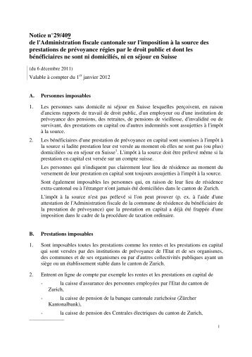 Notice nÂ°29/409 de l'Administration fiscale cantonale sur l'imposition ...