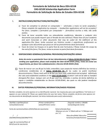 Formulario de Solicitud de Beca OEA-GCUB - becas segeplan