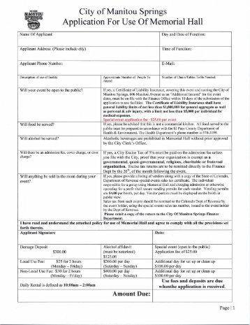 Memorial Hall Rental Application Form (pdf) - City of Manitou Springs