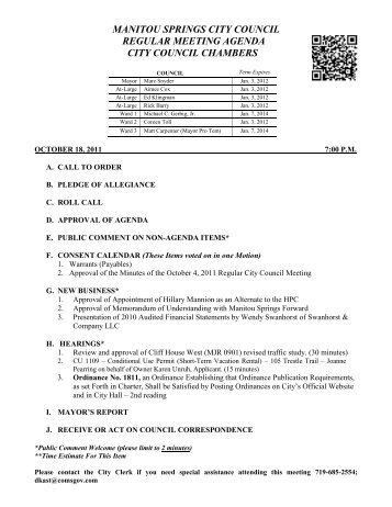 manitou springs city council regular meeting agenda city council ...