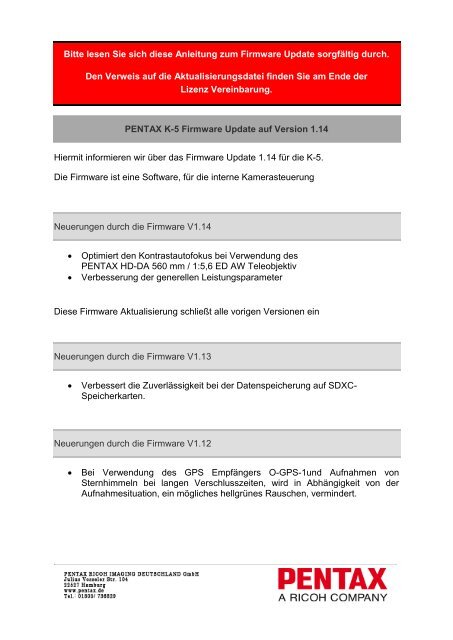 Bitte lesen Sie sich diese Anleitung zum Firmware Update ... - Pentax