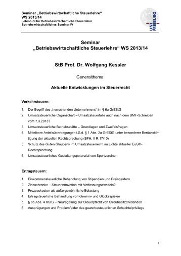 Seminar - Lehrstuhl für Betriebswirtschaftliche Steuerlehre