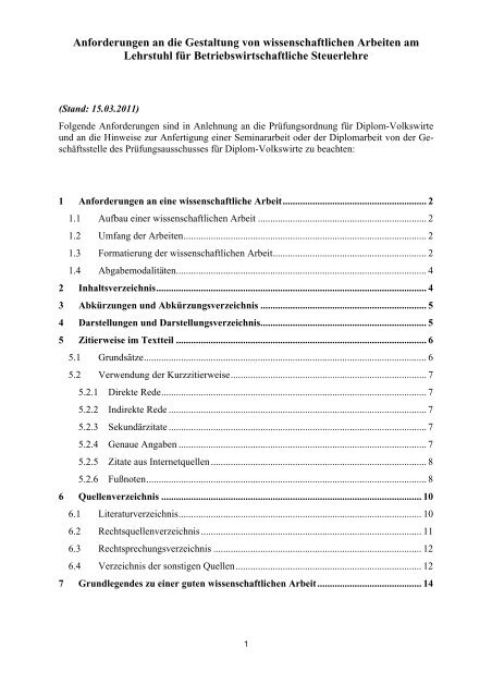 Anforderungen an die Gestaltung von wissenschaftlichen Arbeiten ...