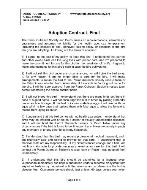 Adoption Contract- Final - Parrot Outreach Society