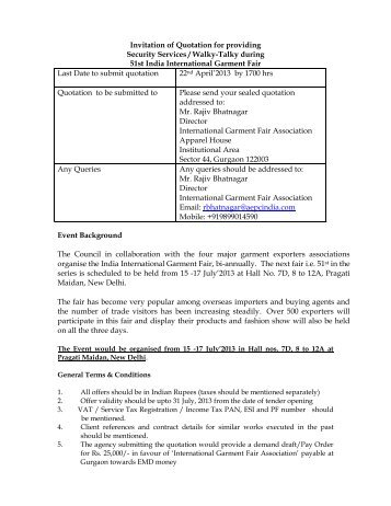 Invitation of Quotation for providing Security Services / Walky-Talky ...