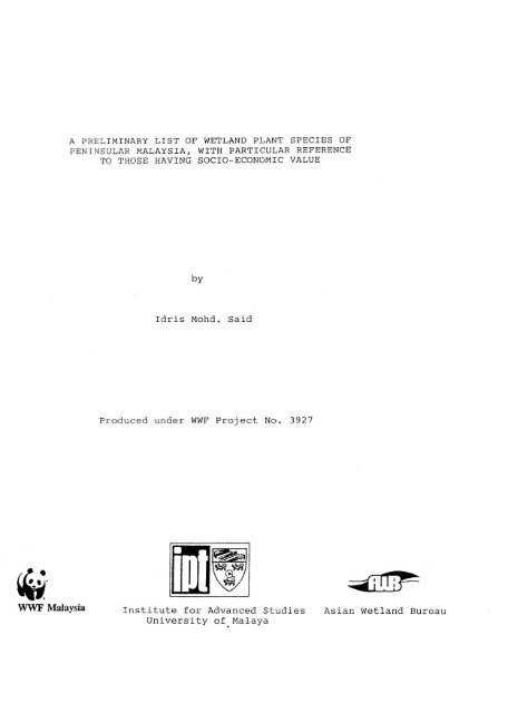 a preliminary list of wetland plants species of peninsular malaysia ...