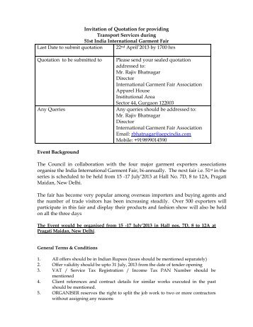 Invitation of Quotation for providing Transport Services during 51st ...