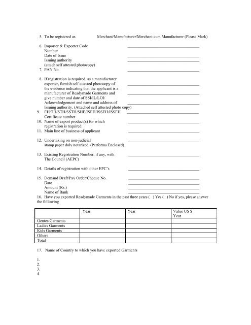 Application Form - Apparel Export Promotion Council