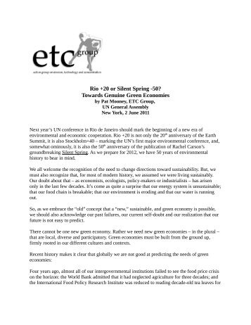 International Headquarters: - ETC Group