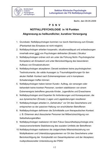 P S N V NOTFALLPSYCHOLOGIE in 16 Punkten Abgrenzung zu ...