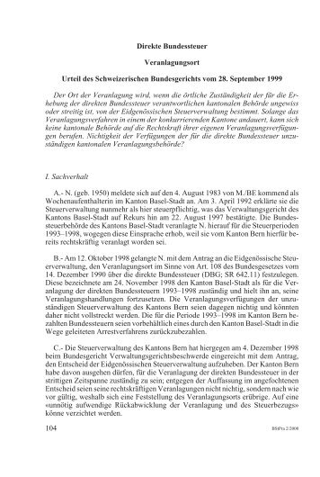 Direkte Bundessteuer Veranlagungsort Urteil des Schweizerischen ...