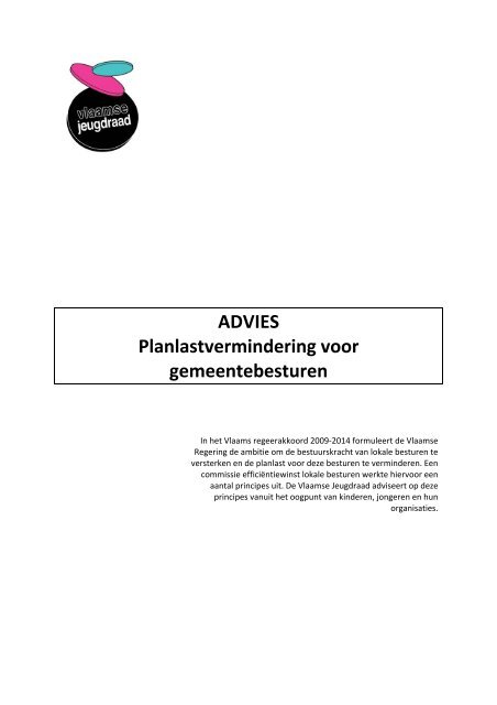 ADVIES Planlastvermindering voor ... - Steunpunt Jeugd